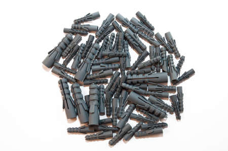 group of gray rawl plugs isolated on white backgroundの写真素材