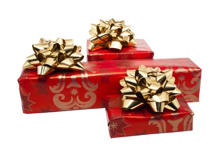 three gifts isolated on white backgroundの写真素材