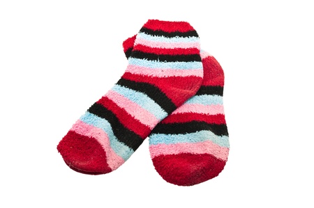 two colorful socks isolated on white backgroundの写真素材