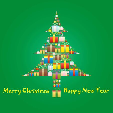 gift boxes arranged in the shape of Christmas treeのイラスト素材