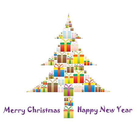 gift boxes arranged in the shape of Christmas treeのイラスト素材
