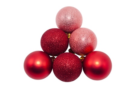 red Christmas balls isolated on a white backgroundの写真素材