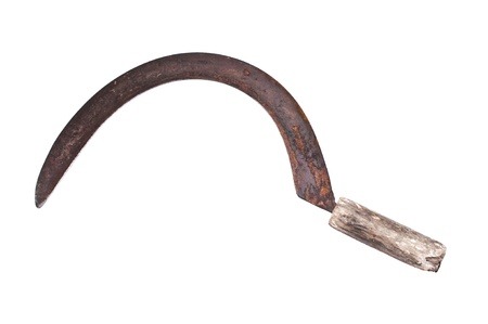 old rusty sickle isolated on white backgroundの写真素材