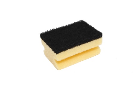 sponge for washing dishes isolated on white backgroundの写真素材