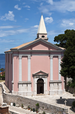 catholic church in the town of Veli Losinj, Croatiaの写真素材