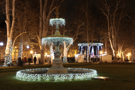 illuminated fountains at Zrinjevacの写真素材