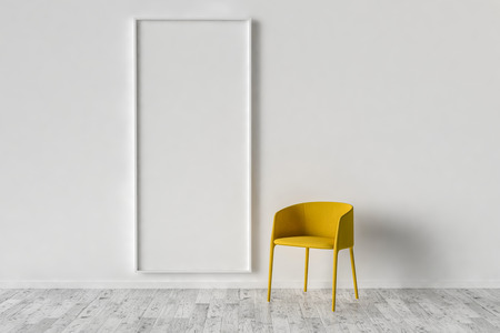 Solo chair and blank picture frame background, 3d renderの写真素材