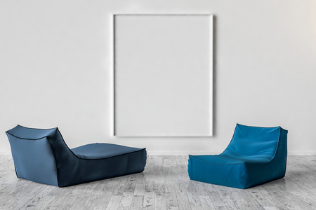Solo chair and blank picture frame background, 3d renderの写真素材