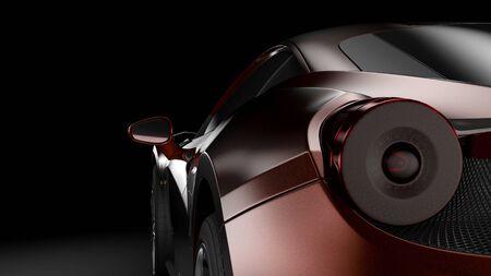 Dark background with car silhouette on right side. 3d Illustration