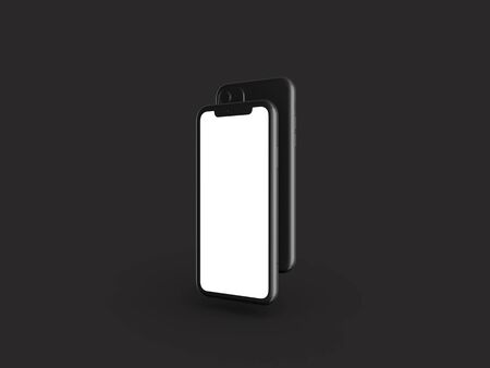 Smartphones in perspective - mockup front side with white screen and back side with camera. Mobile...