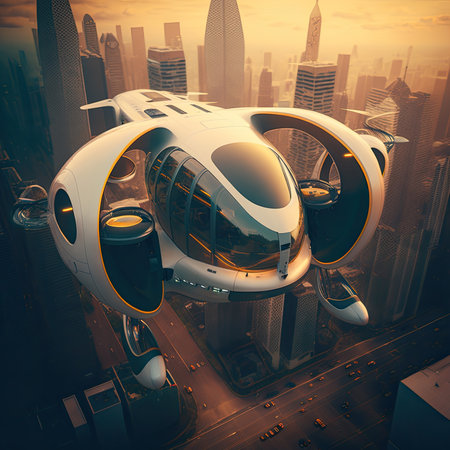 Flying car of the future. Autonomously piloted robo-taxiの素材