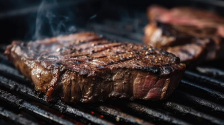 This grilled steak is a carnivorous delight, cooked to medium-rare perfection with a peppery and smoky flavor. The combination of aromatic spices such as garlic, pepper, paprika, and cumin adds depth and complexity to the dish.の素材