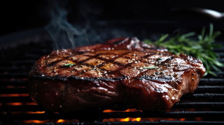 This grilled steak is a carnivorous delight, cooked to medium-rare perfection with a peppery and smoky flavor. The combination of aromatic spices such as garlic, pepper, paprika, and cumin adds depth and complexity to the dish.の素材
