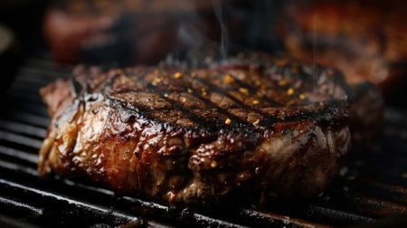 This grilled steak is a carnivorous delight, cooked to medium-rare perfection with a peppery and smoky flavor. The combination of aromatic spices such as garlic, pepper, paprika, and cumin adds depth and complexity to the dish.の素材