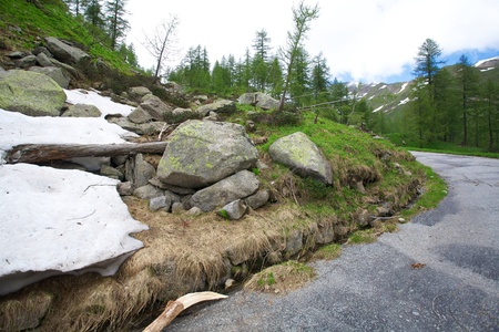 Dangerous road in the mountains of Switzerlandの写真素材