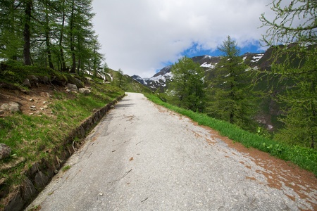 Dangerous road in the mountains of Switzerlandの写真素材