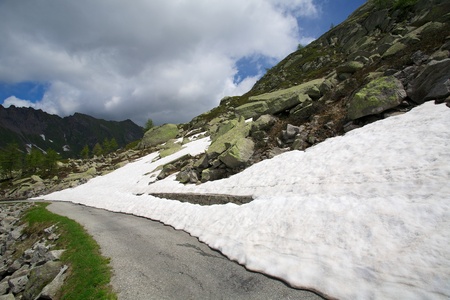 Dangerous road in the mountains of Switzerlandの写真素材