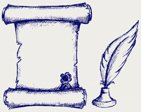 Parchment scroll and featherのイラスト素材