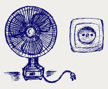 Electric fan and socket  Doodle styleのイラスト素材