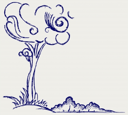 Trees silhouettes  Doodle styleのイラスト素材