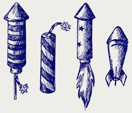 Fireworks. Doodle styleのイラスト素材