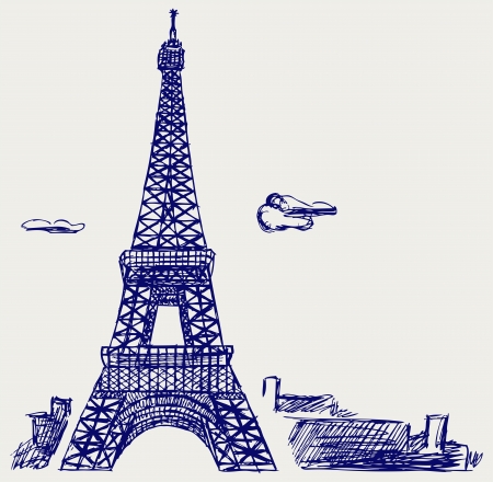 Eiffel Tower in Paris. Doodle styleのイラスト素材