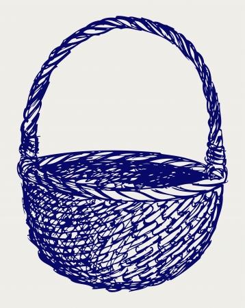 Empty wicker basket. Doodle styleのイラスト素材