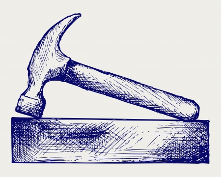 Hammer and bricks. Doodle styleのイラスト素材