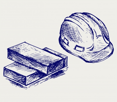 Hard hat and bricks. Doodle styleのイラスト素材