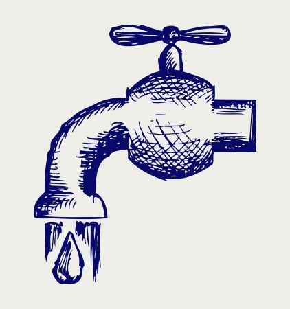 Dripping tap with drop  Doodle styleのイラスト素材