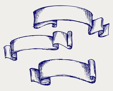 Set banners and ribbons. Doodle styleのイラスト素材