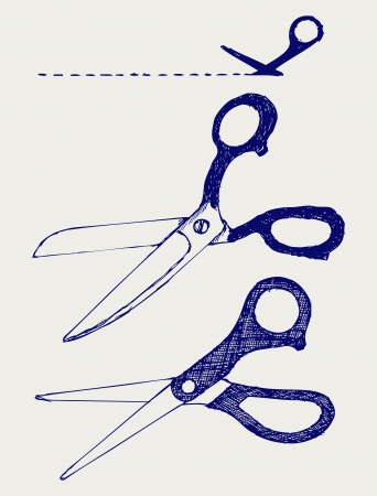 Cutting scissors. Doodle styleのイラスト素材