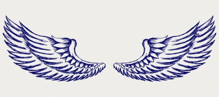 Angel wings. Doodle styleのイラスト素材