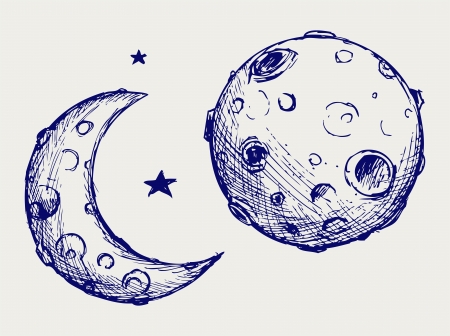 Moon and lunar craters. Doodle styleのイラスト素材