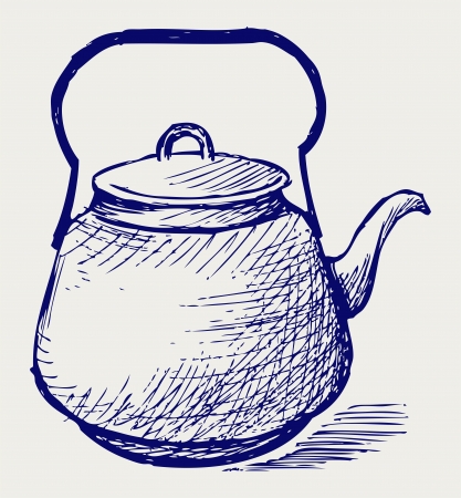 Vintage metal kettle. Doodle styleのイラスト素材