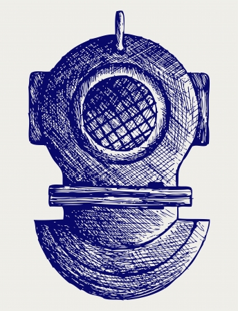 Old diving helmet. Doodle styleのイラスト素材