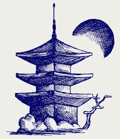 Buddhist Zen Temple. Doodle styleのイラスト素材