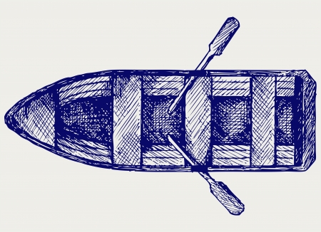 Wooden boat with paddles. Doodle styleのイラスト素材