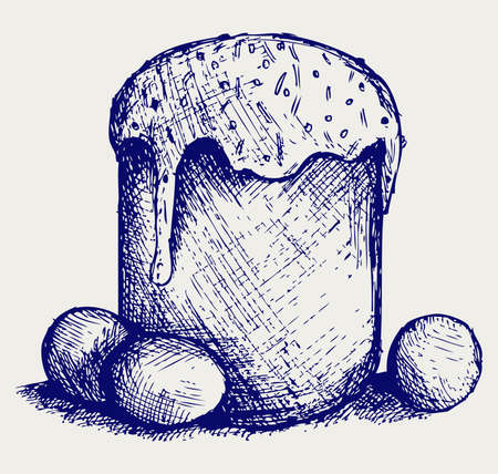 Easter bread and eggs. Doodle styleのイラスト素材