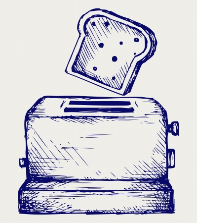 Toast popping out of a toaster  Doodle styleのイラスト素材