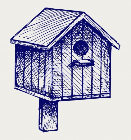 Nest box birdhouse. Doodle styleのイラスト素材