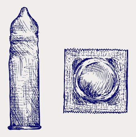 Condom ready to use. Doodle styleのイラスト素材