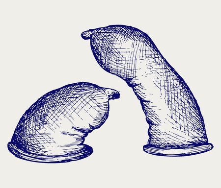 Condom ready to use. Doodle styleのイラスト素材