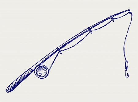 Fishing rod. Doodle styleのイラスト素材