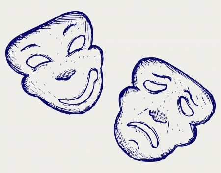 Comedy and tragedy theater masks. Doodle styleのイラスト素材