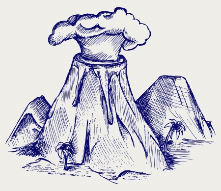 Exploding volcano. Doodle styleのイラスト素材