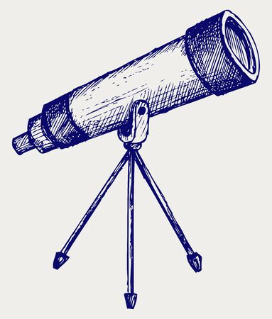 Telescope in tripod. Doodle styleのイラスト素材