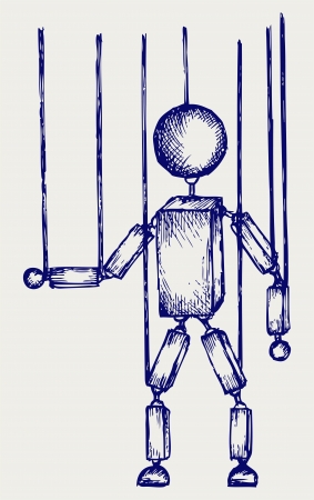 Wooden puppet. Doodle styleのイラスト素材
