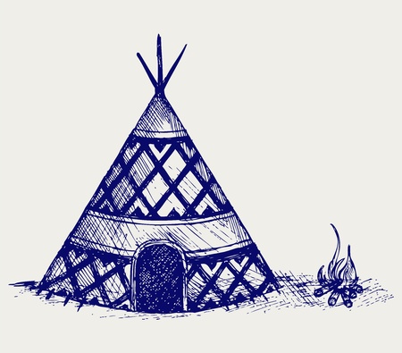 Indian tepee. Doodle styleのイラスト素材