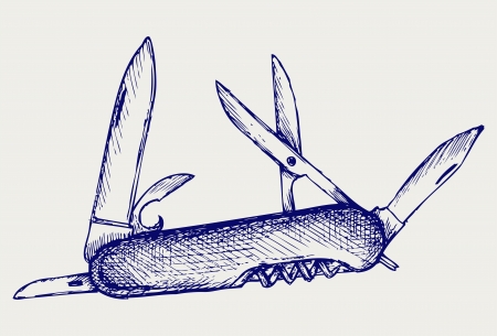 Swiss army knife. Doodle styleのイラスト素材